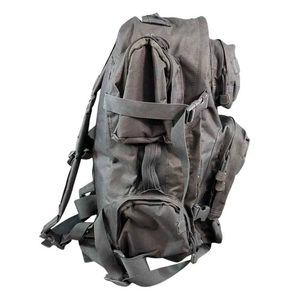 VISM Tactical Military Style Backpack Black Canvas MOLLE Webbing Multi-Pocket